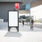 Mock up Banner stand Media outdoor people walking riding bicycle on City street Metro signage