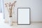 Mock up Blank photo frame on floor Home interior decoration