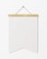 Mock up blank poster flag with wooden frame hanging on the white wall, background