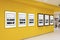 Mock up blank poster in six frames on yellow wall