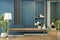 Mock up - cabinet mock up on room dark blue on floor wooden minimal design.3D rendering