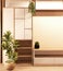 Mock up Cabinet wood design japanese style on Living room minimal white wall background.3D rendering