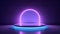 Mock up circle podium with neon glow blue and purple light and brick wall backdrop, showcase for fashion and tech product modern