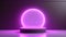 Mock up circle shape product stand with neon glow circle light backdrop, product showcase for beauty and fashion, modern mimimal