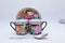 Mock up / design set of elegant and traditional colorful coffee cup & Tea cup on cup`s plate , drink-ware , kitchen isolated on wh