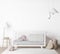 Mock Up empty Wall In farmhouse nursery mockup Interior Background , White baby room, Scandinavian Style,