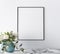 Mock up frame close up in white home interior background, luxury modern style