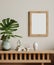 Mock up frame in cozy beige home interior background