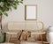 Mock up frame in cozy beige home interior background