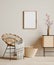 Mock up frame in cozy beige home interior background, Boho style