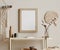 Mock up frame in cozy beige home interior background, Boho style