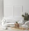 Mock up frame in cozy white home interior, Scandinavian style