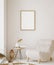 Mock up frame in home interior background, beige room in Scandi-Boho style