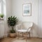 Mock up frame in home interior background white room with natural wooden furniture Scandi-Boho style