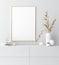 Mock up golden frame in white interior with simple modern decor, Scandinavian style