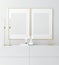 Mock up golden frame in white interior with simple modern decor, Scandinavian style