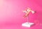 Mock up of the gynecological reproductive system of a girl on a pink background. Period and premenstrual syndrome concept,