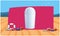 Mock up illustration of beauty product on beach side banner advertising