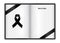 Mock up Mourning symbol with Black Respect ribbon on white Paper book background Banner. Rest in Peace Funeral card Vector