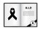 Mock up Mourning symbol with Black Respect ribbon on white Paper book background Banner. Rest in Peace Funeral card Vector