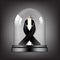 Mock up Mourning symbol with RIP Black Respect ribbon and Candle in Transparent Glass Dome background Banner. Rest in Peace