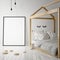 Mock up poster frame in children room, scandinavian style interior background,