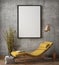 Mock up poster frame in hipster interior background,