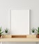 Mock up poster frame in interior background with decor on shelf