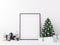 Mock Up Poster Frame Interior White Christmas Winter Decoration