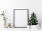 Mock Up Poster Frame Interior White Christmas Winter Decoration