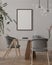 Mock up poster frame in modern interior background dining living room with table and grey chairs in Scandinavian styl