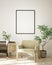 Mock up poster frame in modern interior background living room minimalistic style 3D render