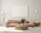 Mock up poster frame in modern interior background living room minimalistic style 3D render