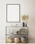 Mock up poster frame in modern interior background, living room, Scandinavian style, 3D render