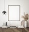 Mock up poster frame in modern interior background, living room, Scandinavian style, 3D render