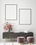 Mock up poster frame in modern interior background, livingroom, Scandinavian style, 3D render