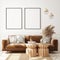 Mock up poster frame in modern interior background, livingroom, Scandinavian style, 3D render