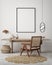 Mock up poster frame in modern interior background, livingroom, Scandinavian style, 3D render