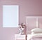 Mock up poster frame in pink bedroom interior
