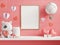 Mock up poster frame in valentine room,posters on empty white wall background