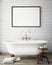 Mock up poster frame in vintage hipster bathroom, interior background,