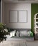 Mock up poster frames in modern green children room, 3d rendering