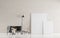 Mock up poster frames in scandinavian style interior with arcmhair. Minimalist interior design. 3D illustration