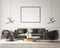 Mock up poster in modern interior background, living room, minimalistic style 3D render