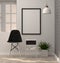 Mock up posters frame in modern living room 3D rendering chair a