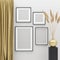 Mock up posters frames in interior background with golden decor elements