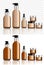 Mock up Realistic Amber and Black Cosmetic, oil, soap, lotion Bottles And Dropper Set on White and Transparent Background