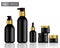 Mock up Realistic Black and Gold Vector Bottles Set Background Illustration. Packaging Concept.