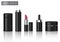 Mock up Realistic Black Packaging Product For Cosmetic Beauty Bottle, Spray, Lipstick And Dropper or Pipette For Make up isolated