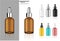 Mock up Realistic Dropper Bottle Cosmetic Set Template with black, Transparent Amber, Silver, Rose gold, Blue and Yellow Colour